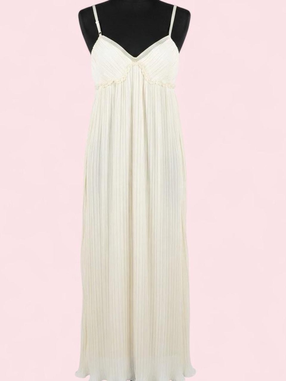 Ivory Babydoll Old Hollywood 50s Style Chiffon Pleated Maxi Slip Dress
